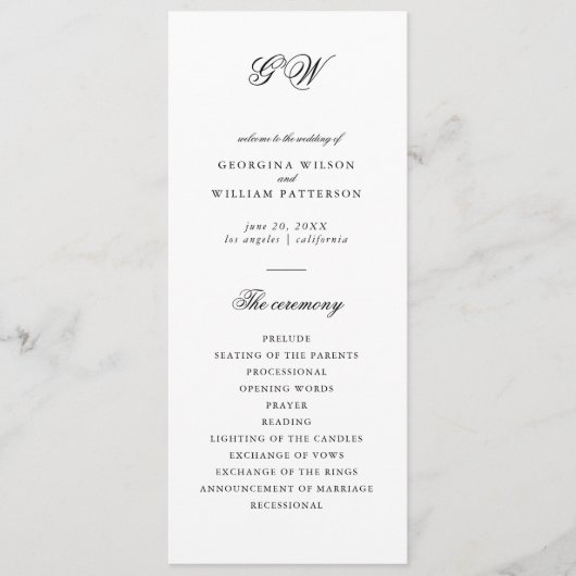 Modern Minimalistisch Script Monogram Flat Program Programmakaart (Voorkant)