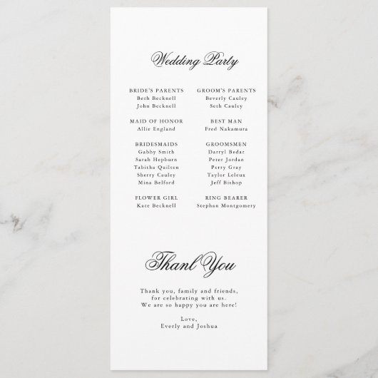 Modern Minimalistisch Script Monogram Flat Program Programmakaart (Achterkant)