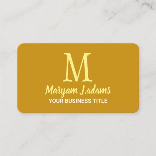 Modern minimalistisch script monogram mosterd geel visitekaartje (Voorkant)