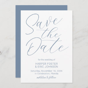 Modern minimalistisch Script-mosterd Blauw opslaan Aankondiging