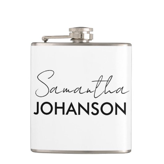 Modern Minimalistisch Script Naam monogram Heupfles (Voorkant)