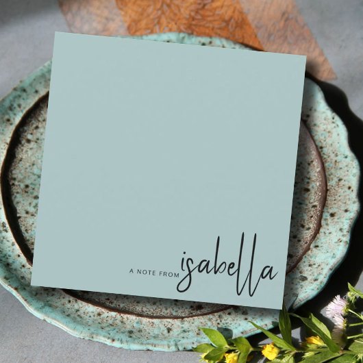 Modern minimalistisch script naam notitie van blau notitiekaartje