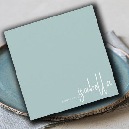 Modern minimalistisch script naam notitie van blau notitiekaartje