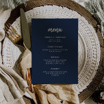 Modern minimalistisch Script Navy Blue | Weddensch Menu<br><div class="desc">Deze elegante,  minimalistische trouwmenukaart is uitgerust met moderne scripttypografie en schone,  sans serif tekst voor een eenvoudig en stijlvol,  donkerblauw blauw ontwerp waar u van houdt.</div>