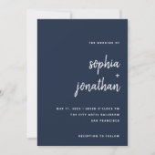 Modern minimalistisch script | Navy Blue Wedding Kaart (Voorkant)