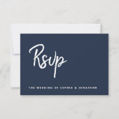 Modern minimalistisch script | Navy Blue Wedding RSVP Kaartje (Voorkant)