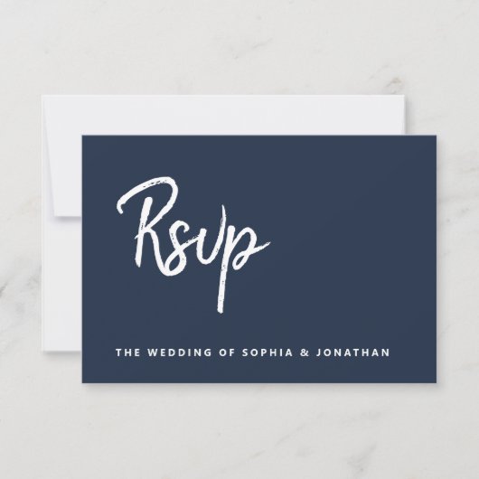 Modern minimalistisch script | Navy Blue Wedding RSVP Kaartje (Voorkant)