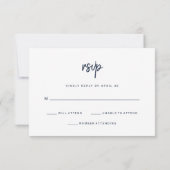 Modern minimalistisch script | Navy Blue Wedding RSVP Kaartje (Achterkant)