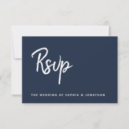 Modern minimalistisch script | Navy Blue Wedding RSVP Kaartje