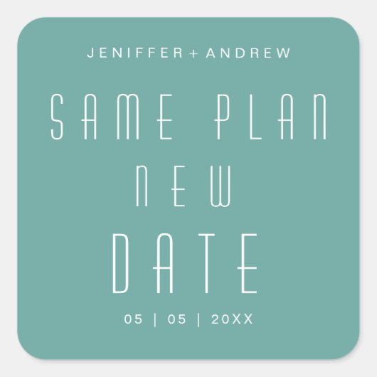 modern minimalistisch script nieuwe trouwdatum vierkante sticker (Voorkant)