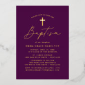 Modern minimalistisch script Paars Baptisme Folie Uitnodiging (Voorkant)