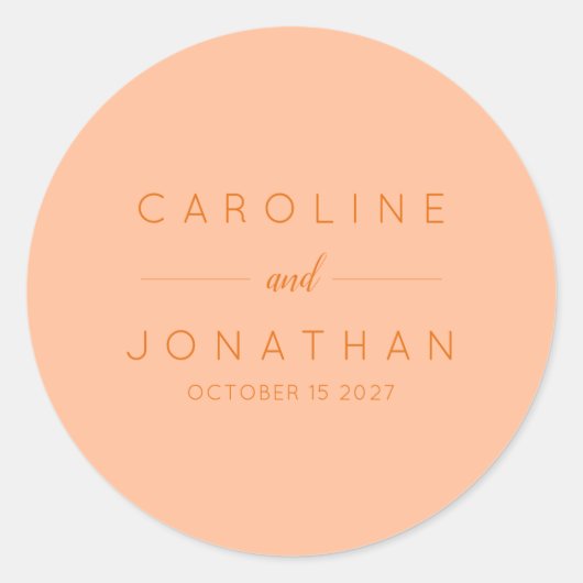 Modern minimalistisch script Peach Custom Wedding Ronde Sticker (Voorkant)