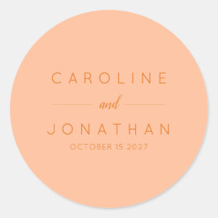 Modern minimalistisch script Peach Custom Wedding Ronde Sticker