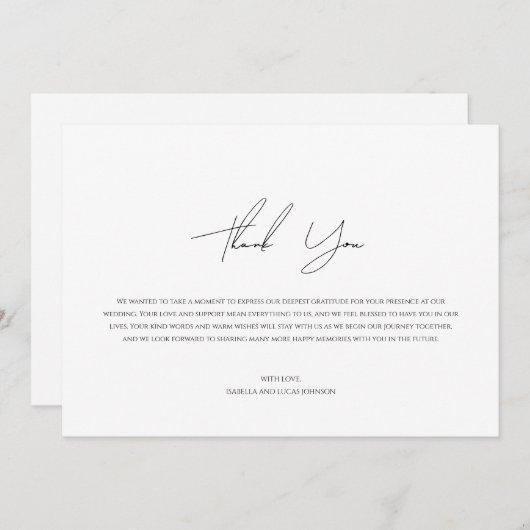 Modern minimalistisch script plat dank u kaart (Voorkant / Achterkant)