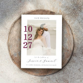 Modern minimalistisch script Plum kleur bruiloft f Save The Date