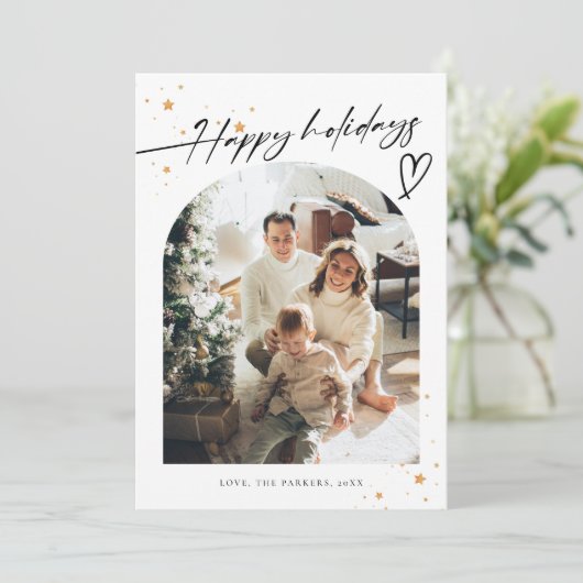 Modern Minimalistisch Script Prettig Kerstfeest 5  Feestdagenkaart (Staand voorkant)