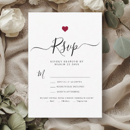 Modern Minimalistisch Script Red Heart bruiloft RS RSVP Kaartje