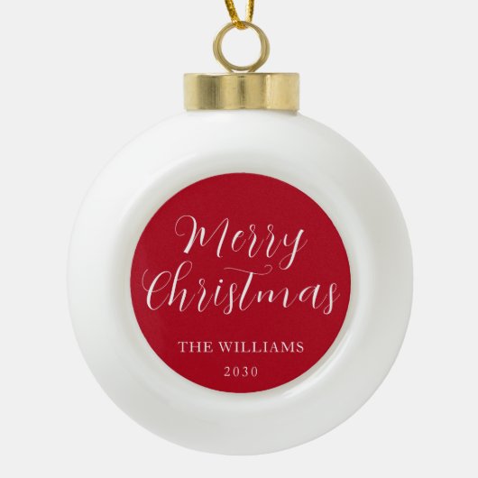 Modern minimalistisch script Red Merry Christmas Keramische Bal Ornament (Voorkant)