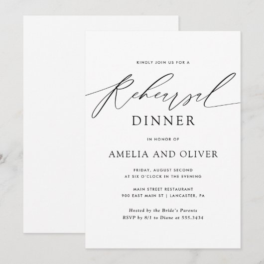 Modern minimalistisch script repetitie diner kaart (Voorkant / Achterkant)