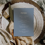 Modern minimalistisch script robuust blauw | Wedde Menu<br><div class="desc">Deze elegante,  minimalistische trouwmenukaart is uitgerust met moderne scripttypografie en schone,  sans serif tekst voor een eenvoudig en stijlvol,  stoffig blauw en wit ontwerp waar u van houdt.</div>