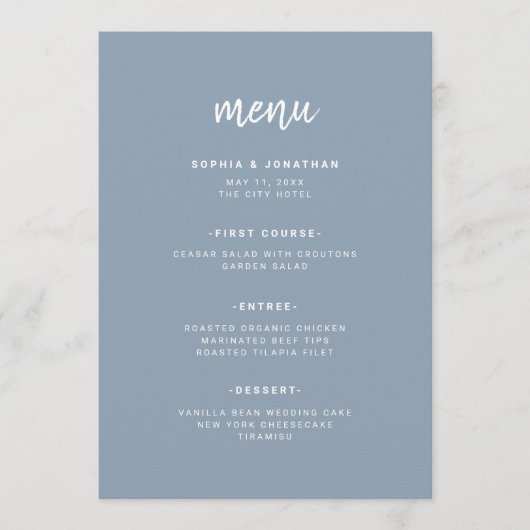 Modern minimalistisch script robuust blauw | Wedde Menu (Voorkant)