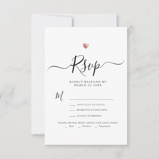 Modern Minimalistisch Script Roos Gold Wedding RSV RSVP Kaartje (Voorkant)