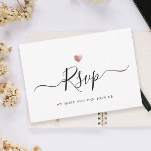 Modern Minimalistisch Script Roos Gold Wedding RSV RSVP Kaartje