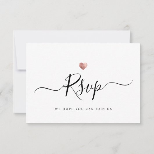 Modern Minimalistisch Script Roos Gold Wedding RSV RSVP Kaartje (Voorkant)