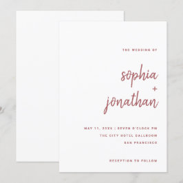 Modern Minimalistisch Script Roos Roze | Bruiloft Kaart