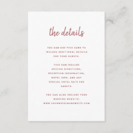 Modern Minimalistisch Script Roos Roze | Gegevens  Informatiekaartje