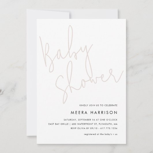 Modern minimalistisch script roze Baby shower Kaart (Voorkant)