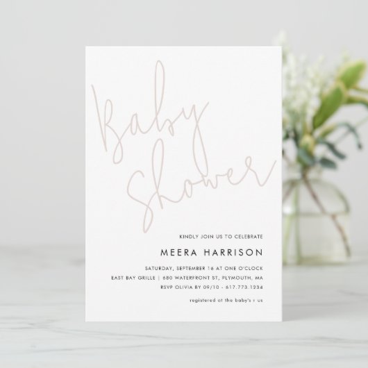 Modern minimalistisch script roze Baby shower Kaart (Staand voorkant)