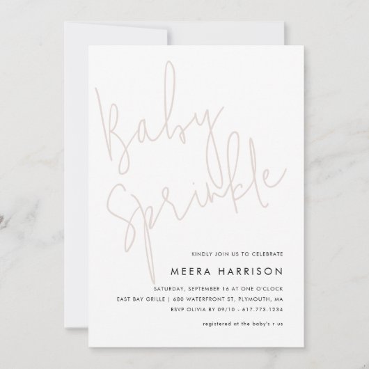 Modern Minimalistisch Script Roze Baby Sprinkle Kaart (Voorkant)