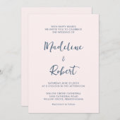Modern Minimalistisch Script Roze Blauw Bruiloft Kaart (Voorkant / Achterkant)