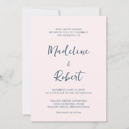 Modern Minimalistisch Script Roze Blauw Bruiloft Kaart