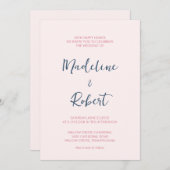 Modern Minimalistisch Script Roze Blauw Bruiloft Kaart (Voorkant / Achterkant)