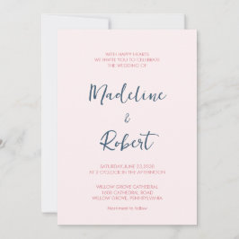 Modern Minimalistisch Script Roze Blauw Bruiloft Kaart