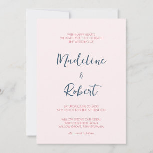Modern Minimalistisch Script Roze Blauw Bruiloft Kaart