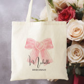 Modern minimalistisch script Roze strik Elegante b Tote Bag