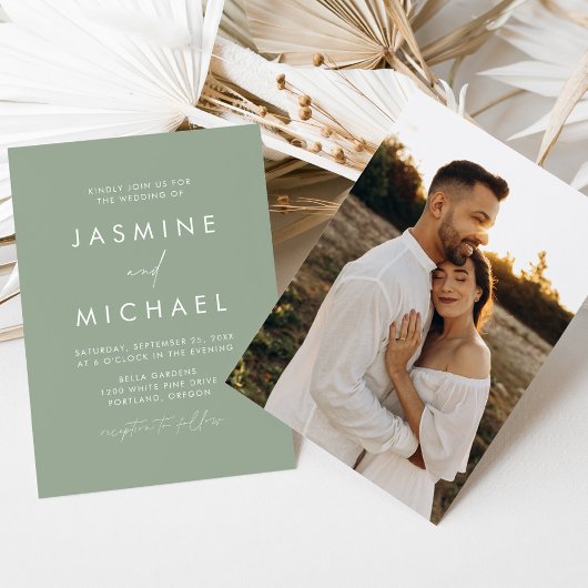 Modern minimalistisch script Sage Green foto bruil Kaart
