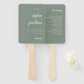 Modern minimalistisch Script Sage Green | Weddensc Handwaaier (Voorkant en achterkant)