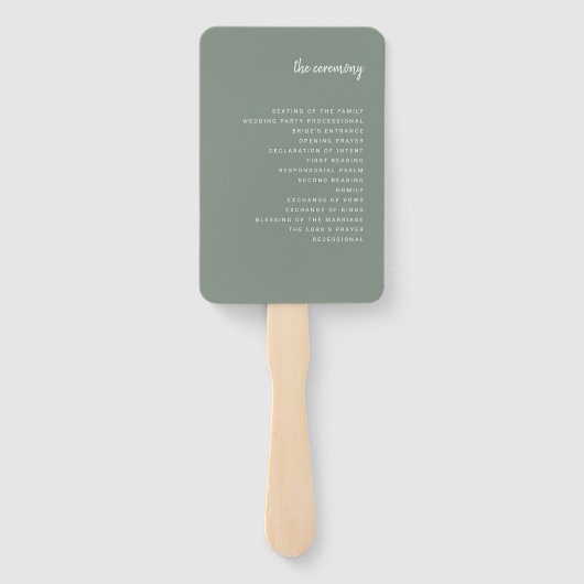 Modern minimalistisch Script Sage Green | Weddensc Handwaaier (Achterkant)