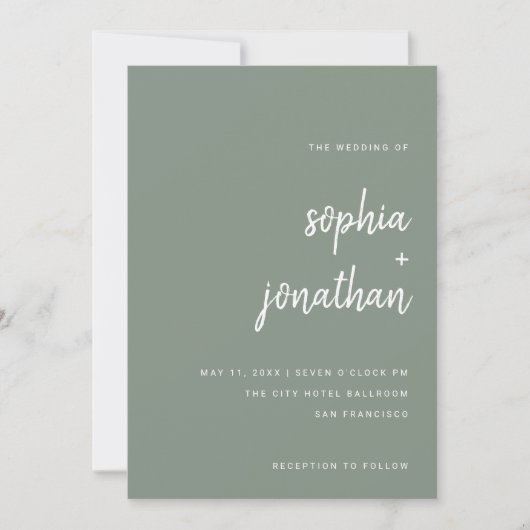 Modern minimalistisch Script Sage Green | Weddensc Kaart (Voorkant)