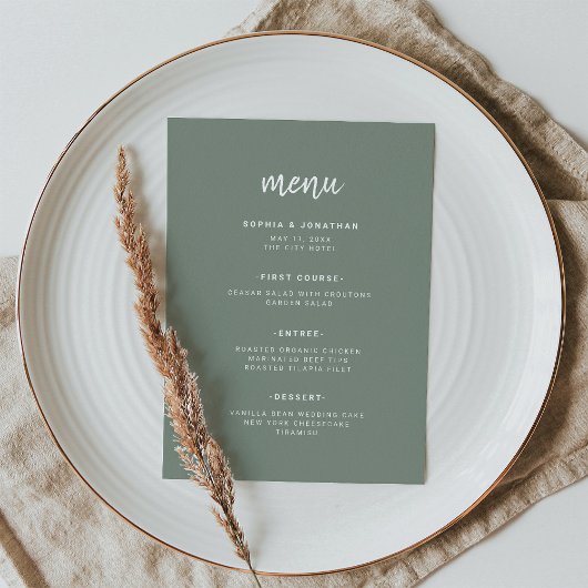Modern minimalistisch Script Sage Green | Weddensc Menu