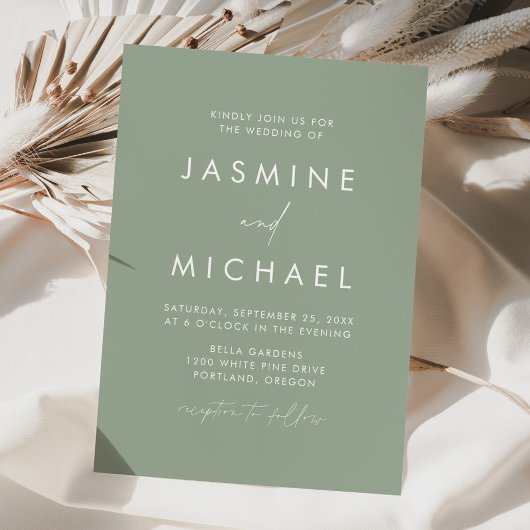 Modern minimalistisch Script Sage Green Wedding Kaart
