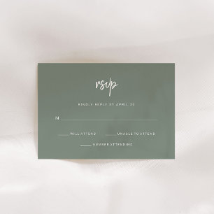 Modern minimalistisch script Sage Green Wedding RSVP Kaartje