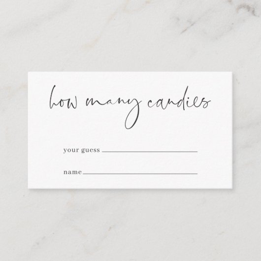 Modern minimalistisch script Snoep gissen spel Kaa Informatiekaartje (Voorkant)