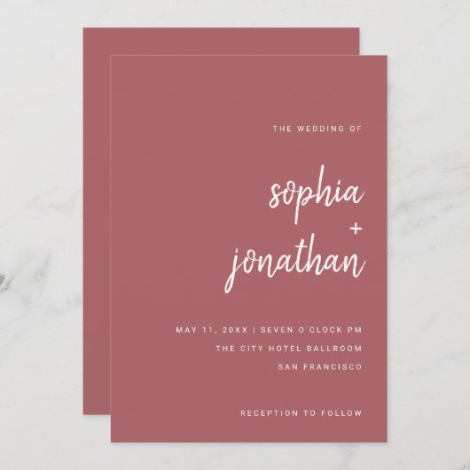 Modern minimalistisch script Terra Rosa | Weddensc Kaart (Voorkant / Achterkant)