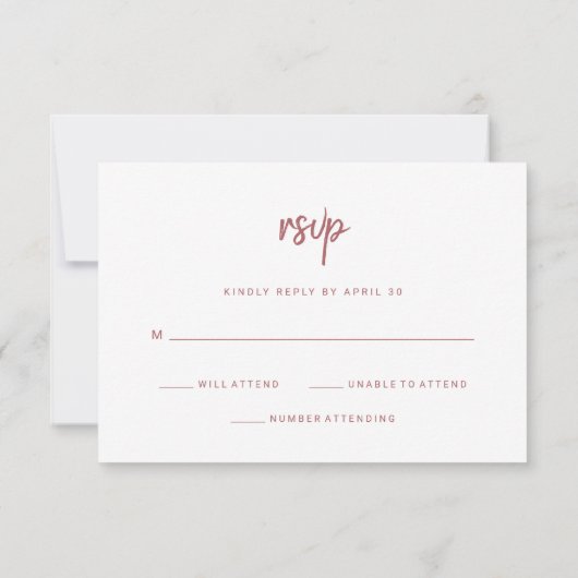 Modern minimalistisch script Terra Rosa | Weddensc RSVP Kaartje (Achterkant)