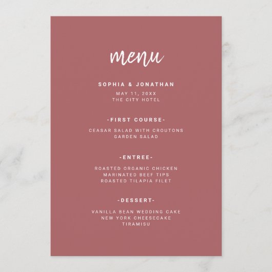 Modern minimalistisch script | Terra Rosa Wedding Menu (Voorkant)